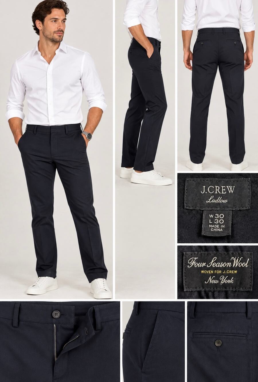 J.Crew Ludlow Four Season Wool Dress Pants Mens 30x30 Navy Slim Tailored